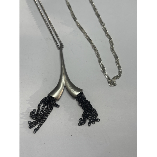 743 - FOUR SILVER NECKLACES THREE WITH PENDANTS GROSS WEIGHT 38.33 GRAMS