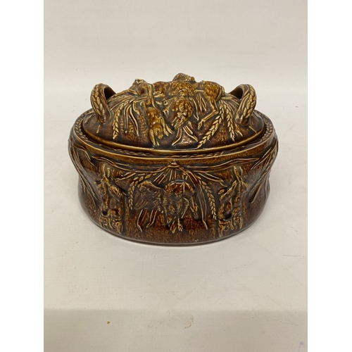 184 - A PORTMEIRION OVEN TO TABLE LIDDED DISH WITH DEER, PHEASANT AND RABBIT DECORATION