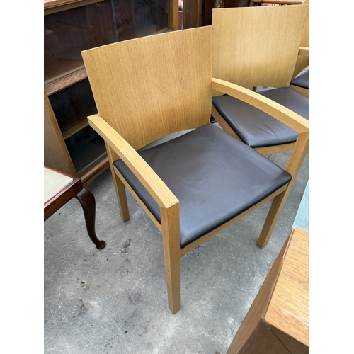 2760 - AN OAK AND TUBULAR METAL FRAMED DINING TABLE, 79