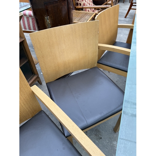 2760 - AN OAK AND TUBULAR METAL FRAMED DINING TABLE, 79