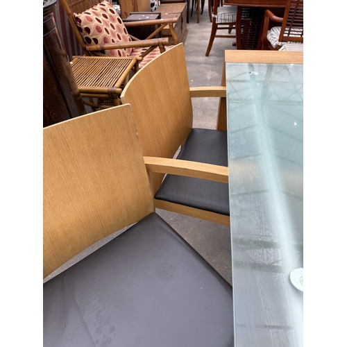 2760 - AN OAK AND TUBULAR METAL FRAMED DINING TABLE, 79