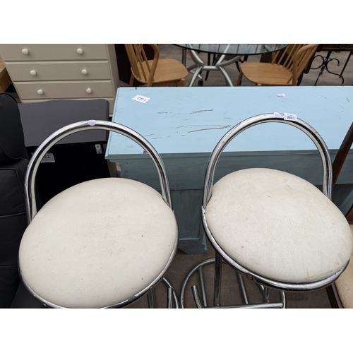 2805 - A PAIR OF RETRO HIGH BACK STOOLS ON POLISHED CHROME TUBULAR FRAMES