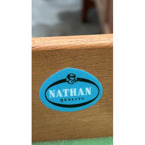 2714 - A NATHAN RETRO TEAK SIDEBOARD ENCLOSING THREE DRAWERS AND THREE CUPBOARDS, 72