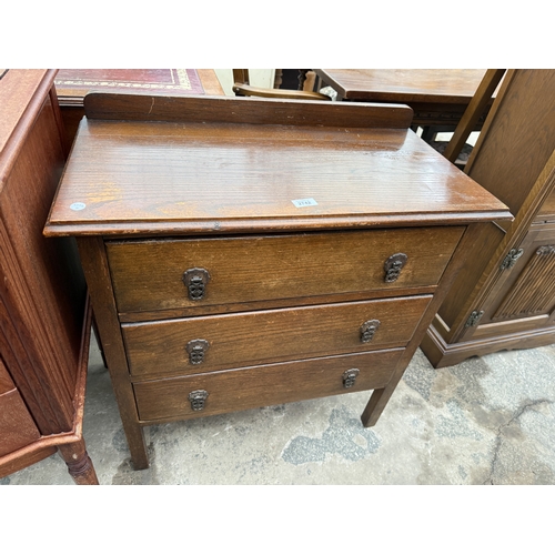 2742 - A MID 20TH CENTURY OAK CHEST OF THREE DRAWERS, 29