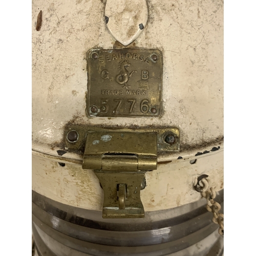 316 - A VINTAGE LANTERN SEAHORSE GB TRADE MARK 5576 HEIGHT 65CM (INCLUDING HANDLE) WIDTH 30CM