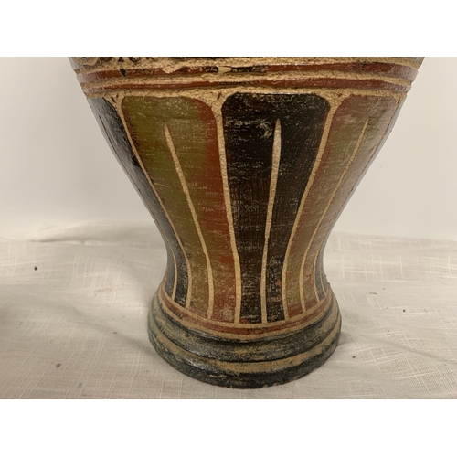 310 - A LARGE SARAWAK EARTHENWARE INCISED PATTERNED VASE - 60 CM