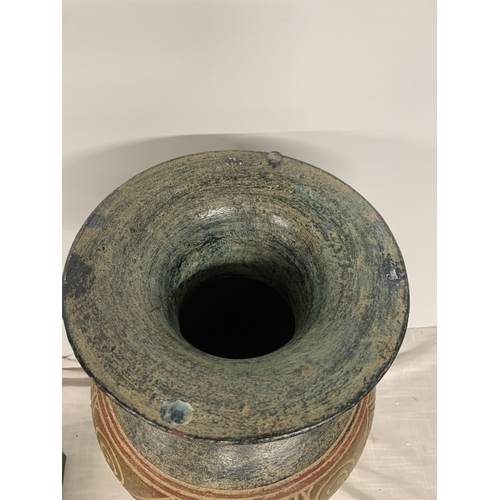 310 - A LARGE SARAWAK EARTHENWARE INCISED PATTERNED VASE - 60 CM