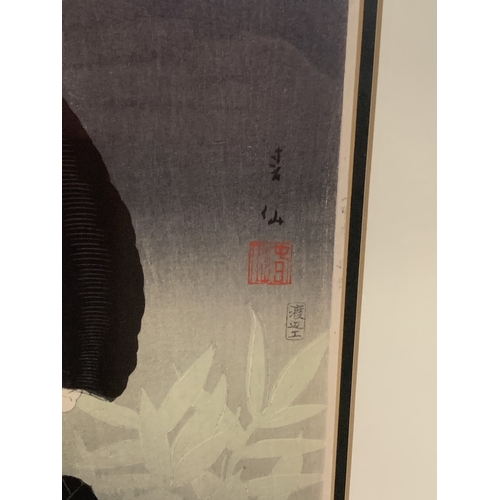 314 - A FRAMED JAPANESE WOODBLOCK PRINT BY ARTIST NATORI SHUNSEN TITLED 