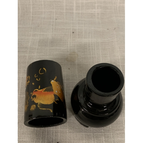 342 - A VINTAGE JAPANESE BLACK LACQUERED WOODEN TOOTHPICK