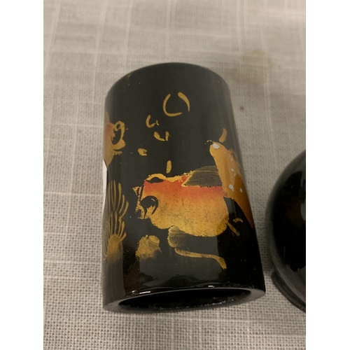 342 - A VINTAGE JAPANESE BLACK LACQUERED WOODEN TOOTHPICK