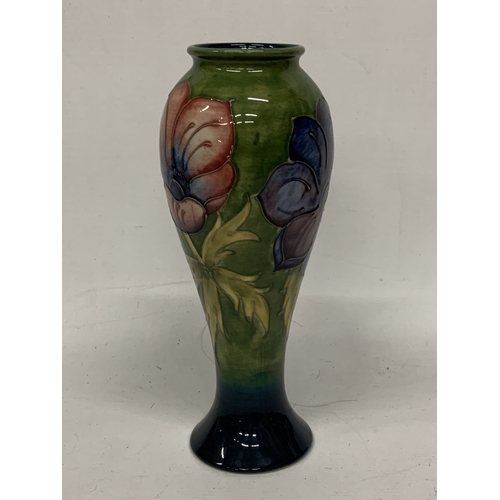 406 - A LARGE MOORCROFT ANENOME PATTERN VASE, HEIGHT 27CM