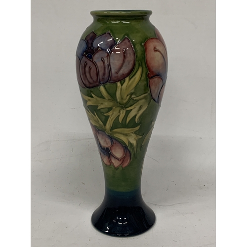 406 - A LARGE MOORCROFT ANENOME PATTERN VASE, HEIGHT 27CM