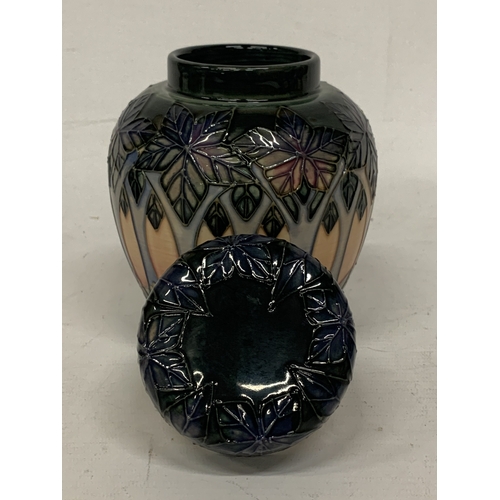 410 - A MOORCROFT CLUNY PATTERN GINGER JAR WITH COVER, HEIGHT 16CM