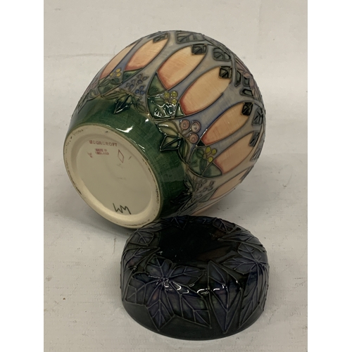 410 - A MOORCROFT CLUNY PATTERN GINGER JAR WITH COVER, HEIGHT 16CM