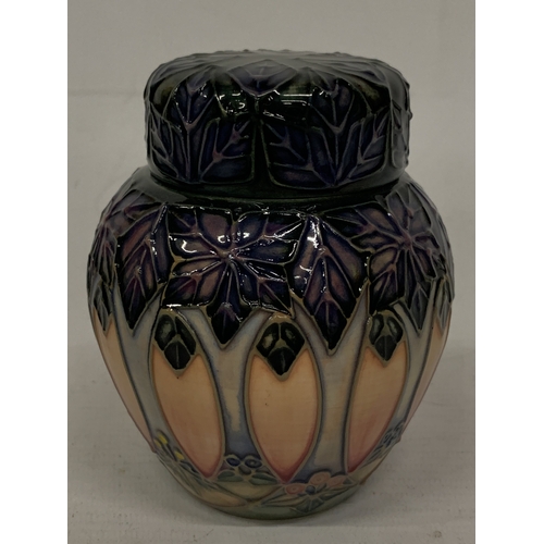 420 - A MOORCROFT SMALL CLUNY PATTERN GINGER JAR WITH COVER, HEIGHT 11.5CM
