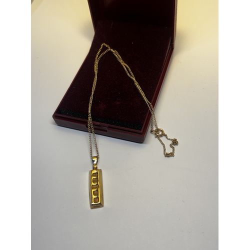 508 - A 9 CARAT GOLD INGOT AND CHAIN GROSS WEIGHT 5.39 GRAMS IN A PRESENTATION BOX