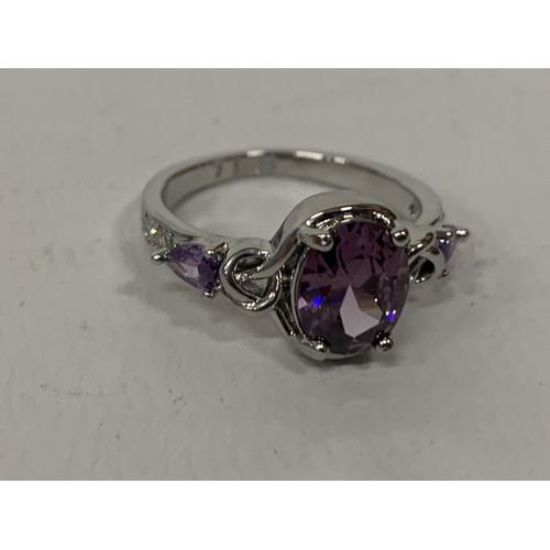 644 - A MARKED 925 AMETHYST RING SIZE N IN A PRESENTATION BOX