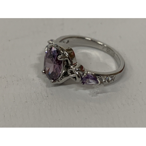 644 - A MARKED 925 AMETHYST RING SIZE N IN A PRESENTATION BOX