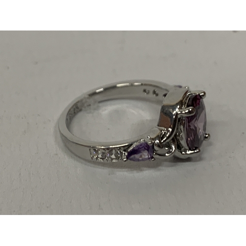 644 - A MARKED 925 AMETHYST RING SIZE N IN A PRESENTATION BOX