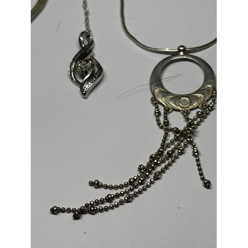 669 - THREE SILVER NECKLACES WITH PENDANTS AND AN ANKLE CHAIN GROSS WEIGHT 16.39 GRAMS