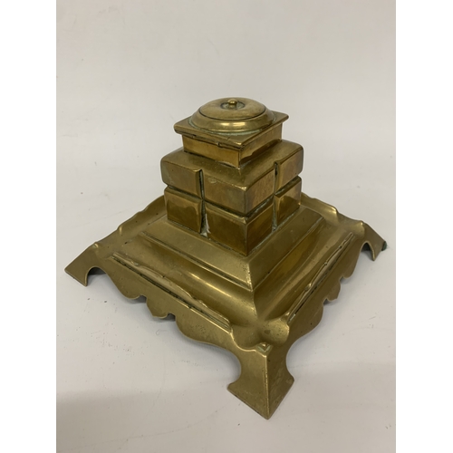 104 - A VINTAGE BRASS INKWELL