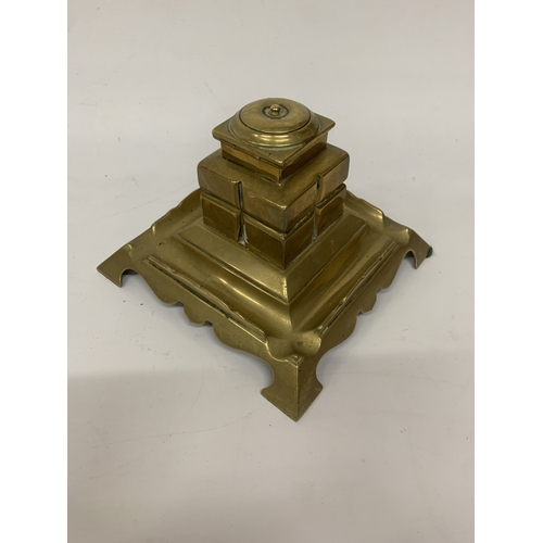 104 - A VINTAGE BRASS INKWELL