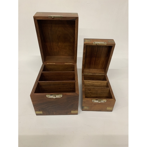 145 - TWO WOODEN STORAGE BOXES WITH BRASS DETAIL