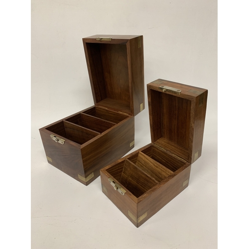 145 - TWO WOODEN STORAGE BOXES WITH BRASS DETAIL