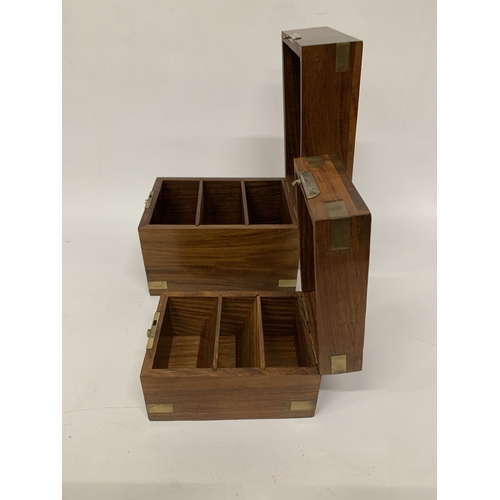 145 - TWO WOODEN STORAGE BOXES WITH BRASS DETAIL