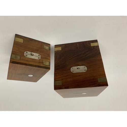 145 - TWO WOODEN STORAGE BOXES WITH BRASS DETAIL