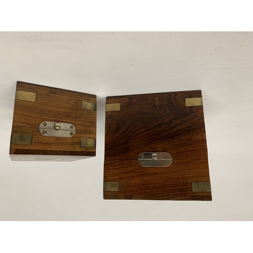 145 - TWO WOODEN STORAGE BOXES WITH BRASS DETAIL