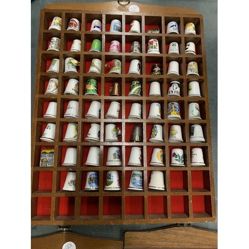 147 - A LARGE QUANTITY OF BONE CHINA THIMBLES IN WOODEN DISPLAY CASES