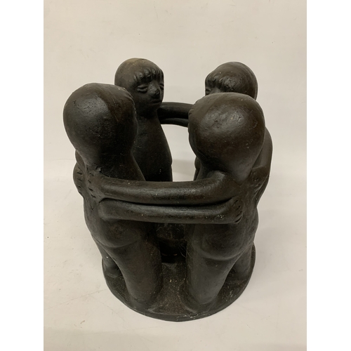 45 - A LARGE 'CIRCLE OF FRIENDS' FOLK ART SCULPTURE, HEIGHT 40CM, DIAMETER APPROX 34CM