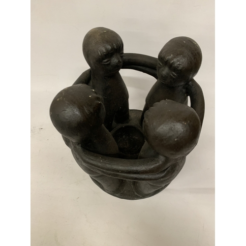 45 - A LARGE 'CIRCLE OF FRIENDS' FOLK ART SCULPTURE, HEIGHT 40CM, DIAMETER APPROX 34CM