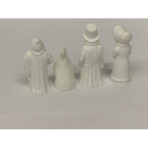 809 - FOUR UNMARKED, WHITE ROYAL WORCESTER CANDLE SNUFFERS