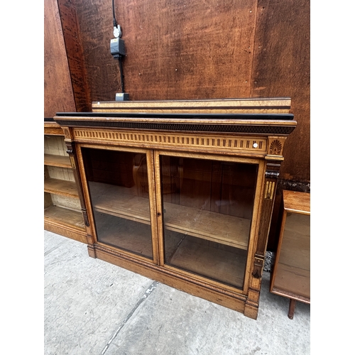 2526 - A LAMB OF MANCHESTER VICTORIAN BURR WALNUT AND EBONISED GLAZED TWO DOOR CABINET WITH FLUTED COLUMNS ... 