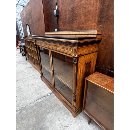 2526 - A LAMB OF MANCHESTER VICTORIAN BURR WALNUT AND EBONISED GLAZED TWO DOOR CABINET WITH FLUTED COLUMNS ... 