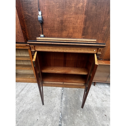 2526 - A LAMB OF MANCHESTER VICTORIAN BURR WALNUT AND EBONISED GLAZED TWO DOOR CABINET WITH FLUTED COLUMNS ... 