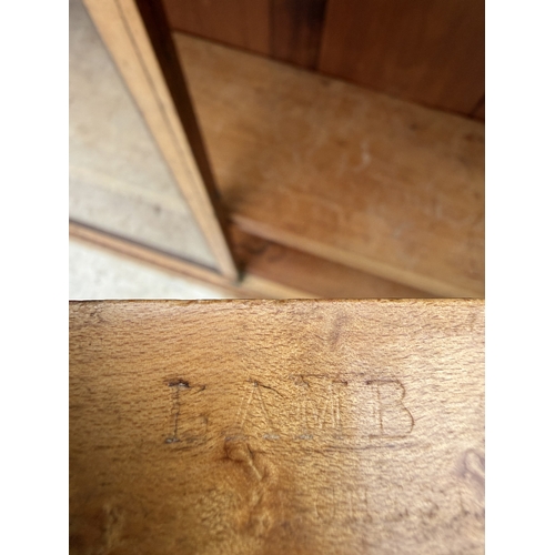 2526 - A LAMB OF MANCHESTER VICTORIAN BURR WALNUT AND EBONISED GLAZED TWO DOOR CABINET WITH FLUTED COLUMNS ... 