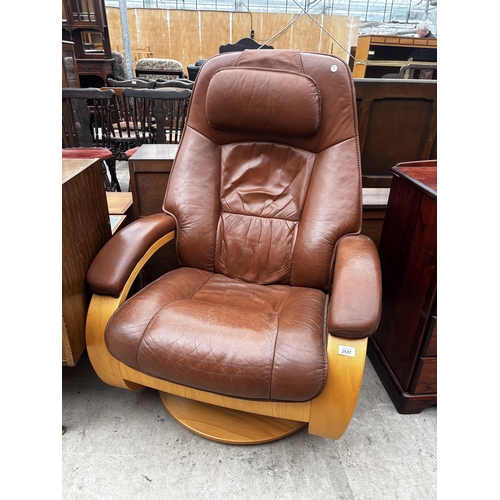 2537 - A HJELLEGJERDE NORTHERN COMFORT LEATHER SWIVEL CHAIR