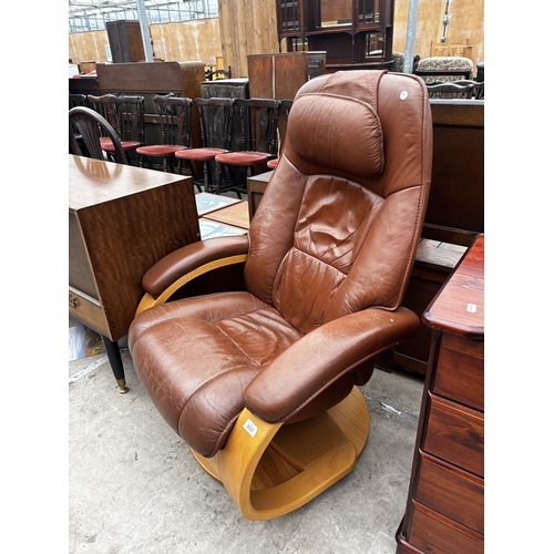 2537 - A HJELLEGJERDE NORTHERN COMFORT LEATHER SWIVEL CHAIR