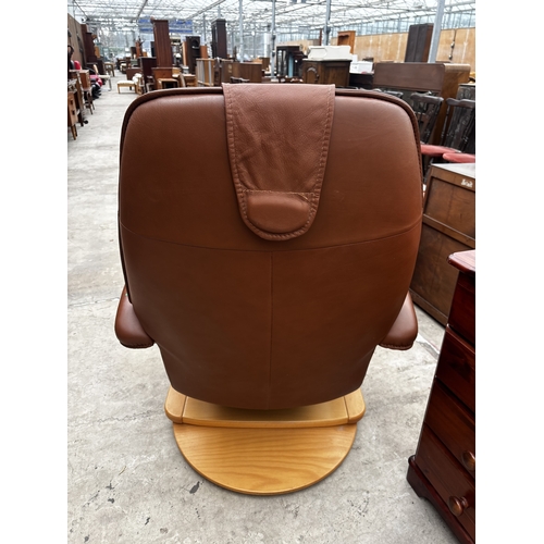 2537 - A HJELLEGJERDE NORTHERN COMFORT LEATHER SWIVEL CHAIR
