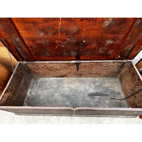 2566 - A LARGE PINE LATE VICTORIAN STORAGE CHEST, 68