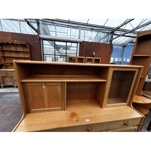 2589 - A NATHAN STYLE RETRO COCKTAIL SIDEBOARD ENCLOSING DROP DOWN SECTION, FOUR CUPBOARDS, THREE DRAWERS A... 