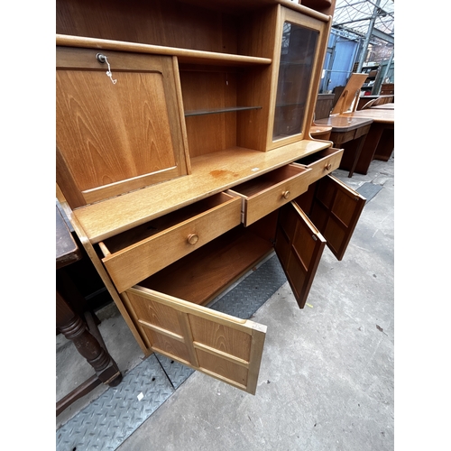 2589 - A NATHAN STYLE RETRO COCKTAIL SIDEBOARD ENCLOSING DROP DOWN SECTION, FOUR CUPBOARDS, THREE DRAWERS A... 