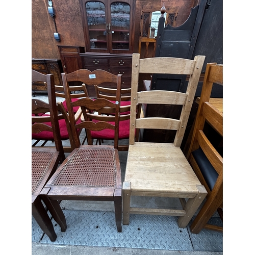 2594 - A PAIR OF LADDER BACK BEDROOM CHAIRS AND EBONISED PARLOUR CHAIR