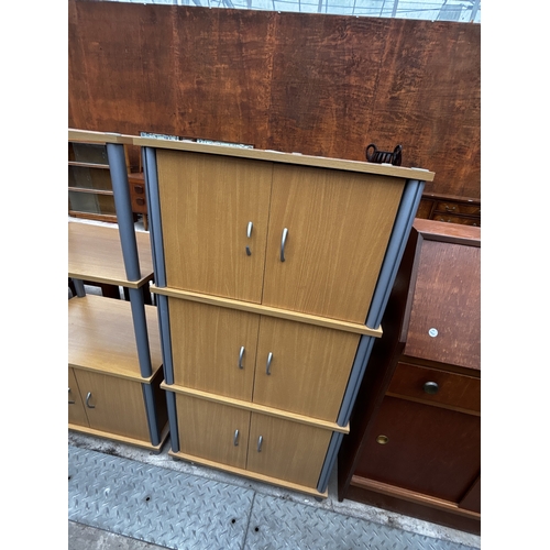 2608 - AN OPEN DISPLAY STAND WITH DRAWER AND MATCHING SIX DOOR CUPBOARD