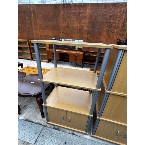 2608 - AN OPEN DISPLAY STAND WITH DRAWER AND MATCHING SIX DOOR CUPBOARD