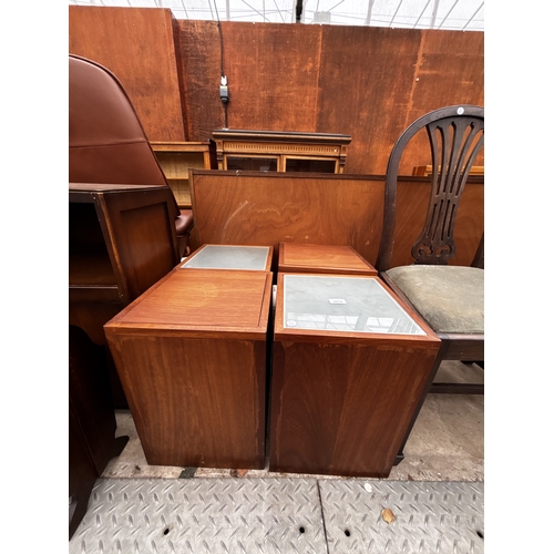 2614 - A SET OF FOUR RETRO TEAK CUBE TABLES, TWO WITH INSET SMOKED GLASS TOPS