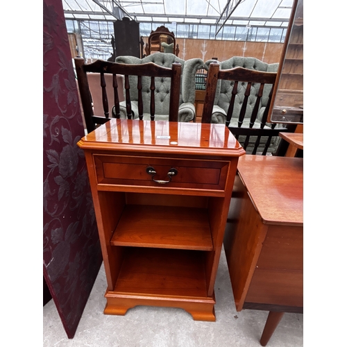 2649 - A YEW WOOD BOOKCASE WITH SINGLE DRAWER, 18' WIDE
